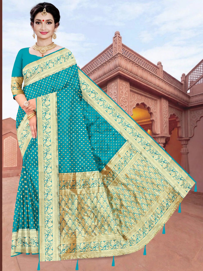 Firoji Color Woven saree Rich Pallu Silk Heritage-1