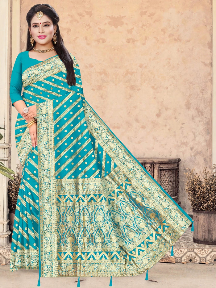 Firoji Color Woven saree Rich Pallu Silk Heritage-3