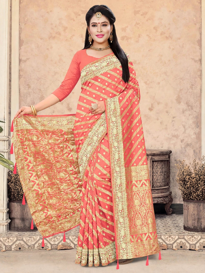 Gajari Color Woven saree Rich Pallu Silk Heritage-3